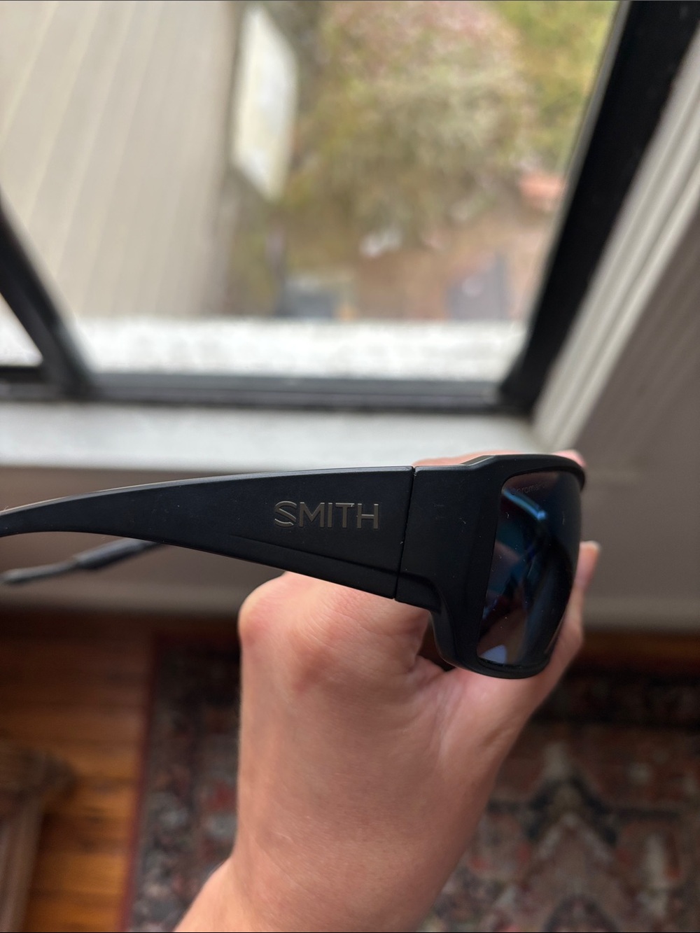 SMITH Black Frame Sunglasses with Blue Reflective Lenses